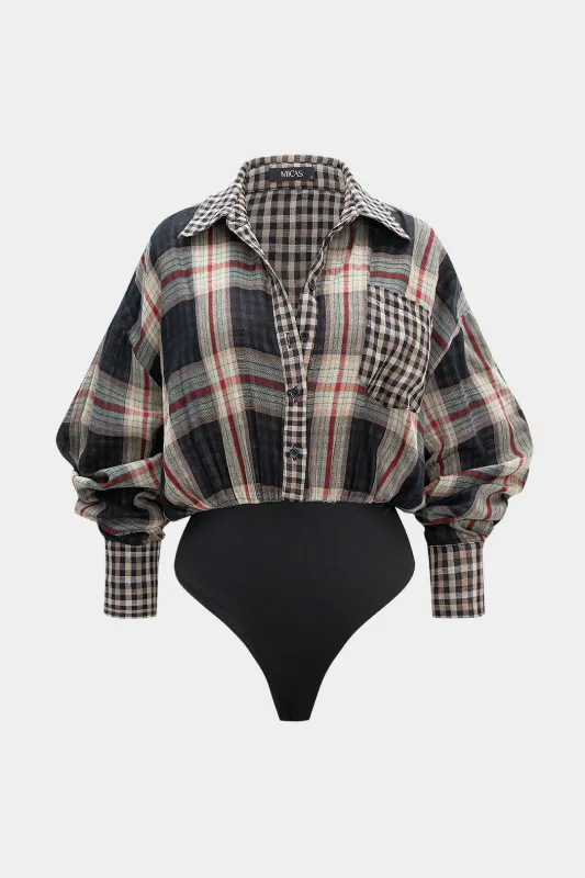 Plaid Print Long Sleeve Bodysuit sold by Micas