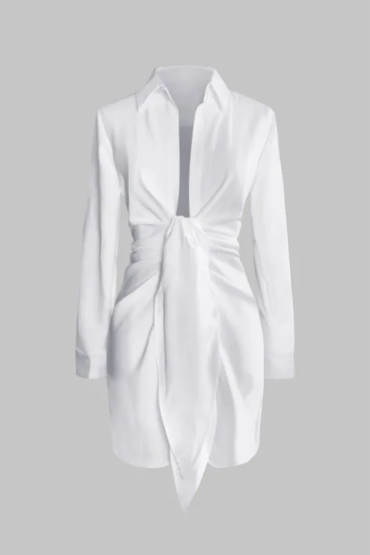 Tie Front Ruched V-Neck Long Sleeve Mini Dress sold by Micas