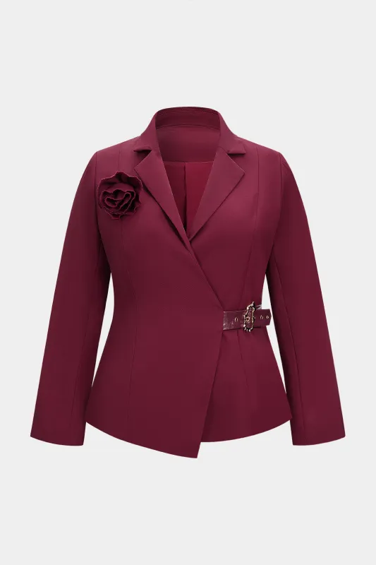 Plus Size 3D Flower Decor Metallic Button Blazer sold by Micas