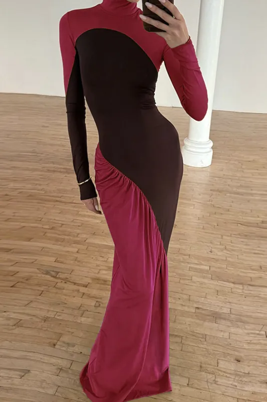 Contrast Ruched Long Sleeve Maxi Dress sold by Micas