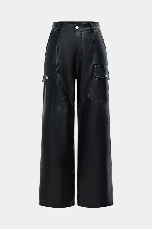 Faux Leather Straight Leg Pocket Trousers sold by Micas