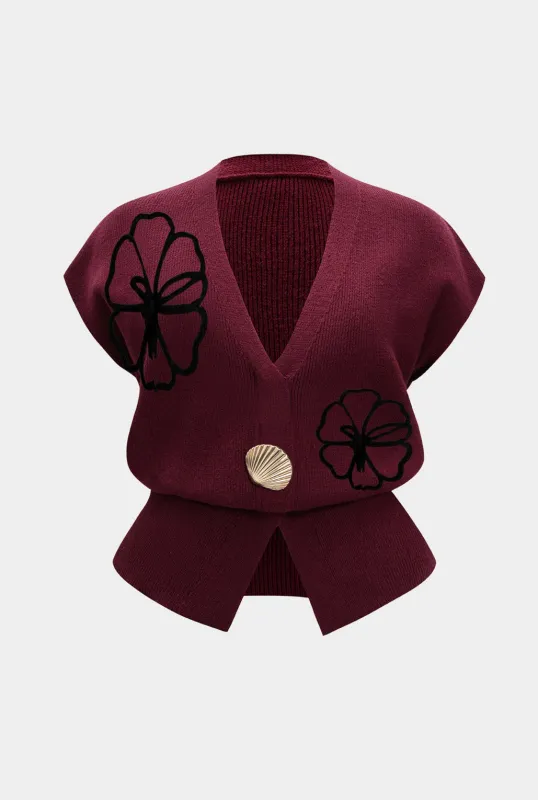 Plus Size Knit Flower Applique V-Neck Vest sold by Micas