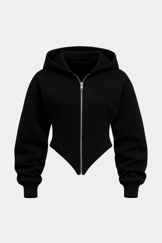 Plus Size Waist-Cinching Zipper Hoodie sold by Micas