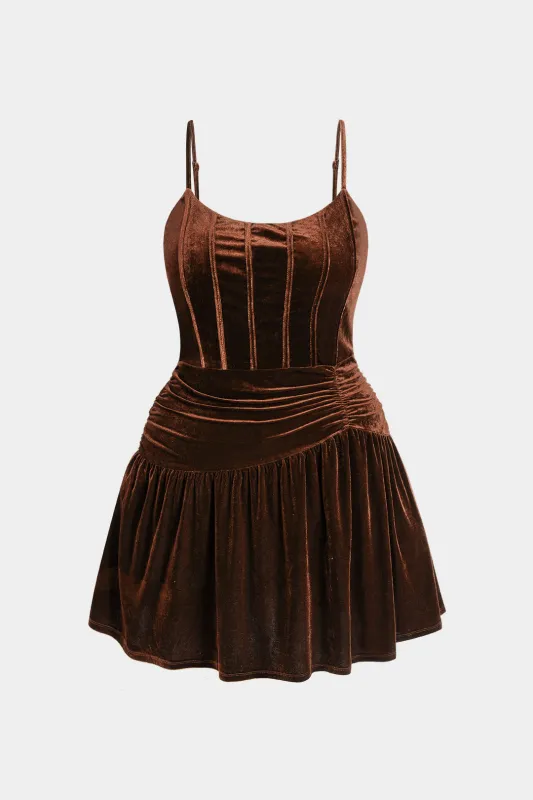 Plus Size Velvet Ruched Sleeveless Mini Dress sold by Micas