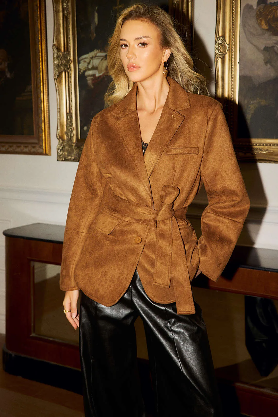 Suede Notched Lapel Tie-Up Pocket Blazer sold by Micas product image thumbnail 2