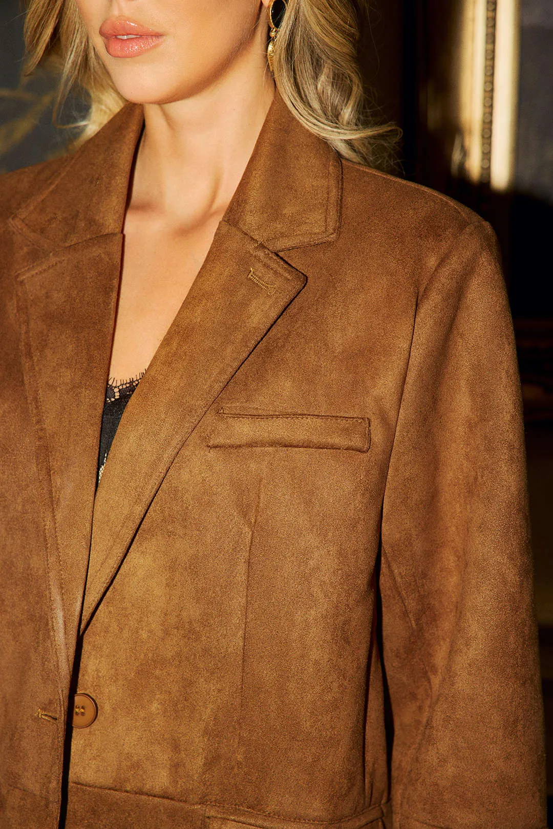 Suede Notched Lapel Tie-Up Pocket Blazer sold by Micas product image thumbnail 3