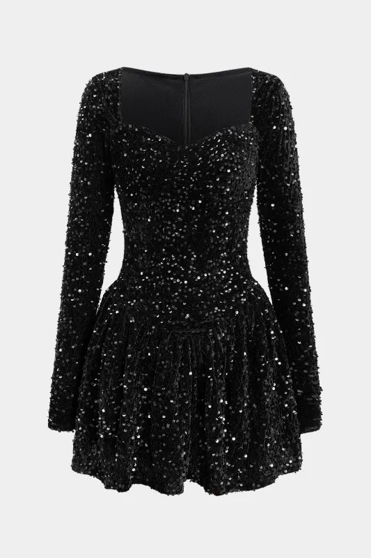 Sequin Ruched Zipper Long Sleeve Mini Dress sold by Micas