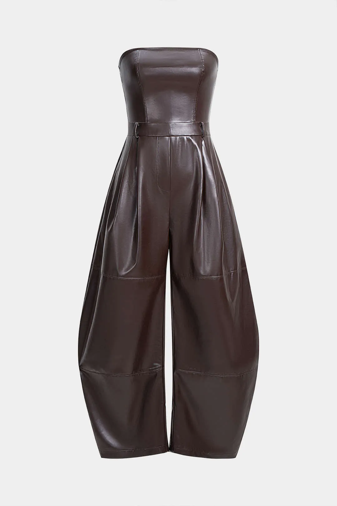 Faux Leather Ruched Strapless Jumpsuit sold by Micas product image thumbnail 5