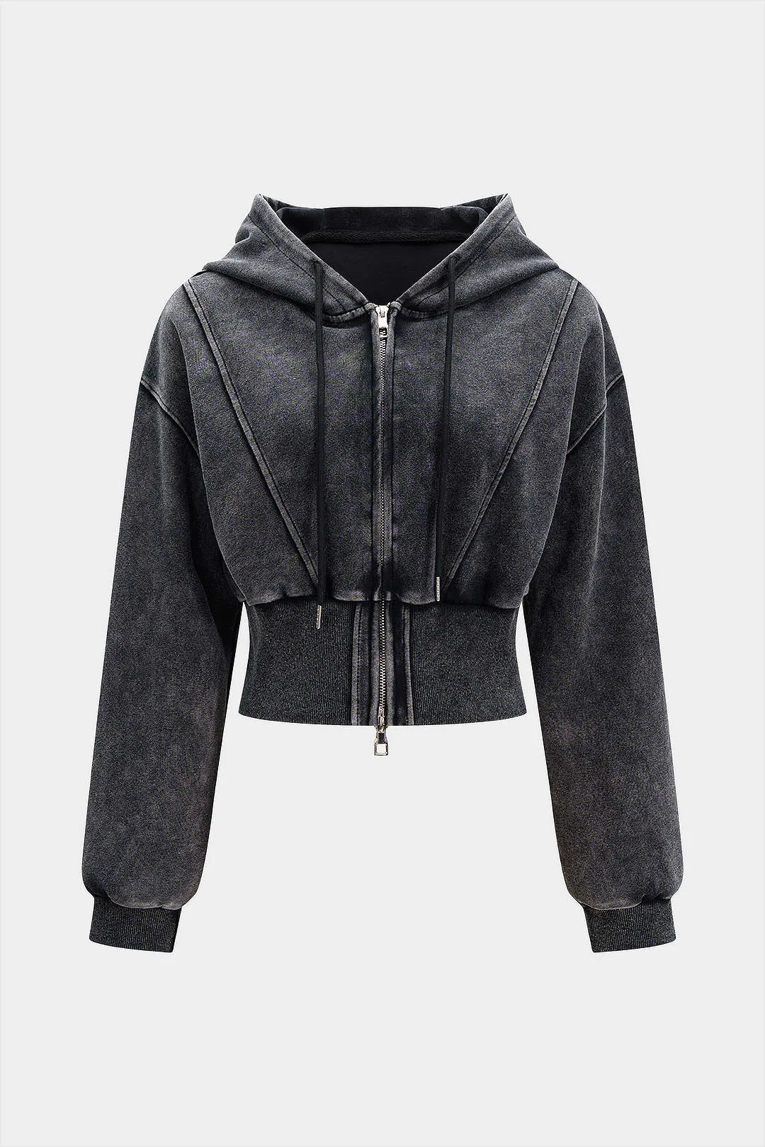 Hooded Drawstrings Zipper Cropped Sweatshirt sold by Micas