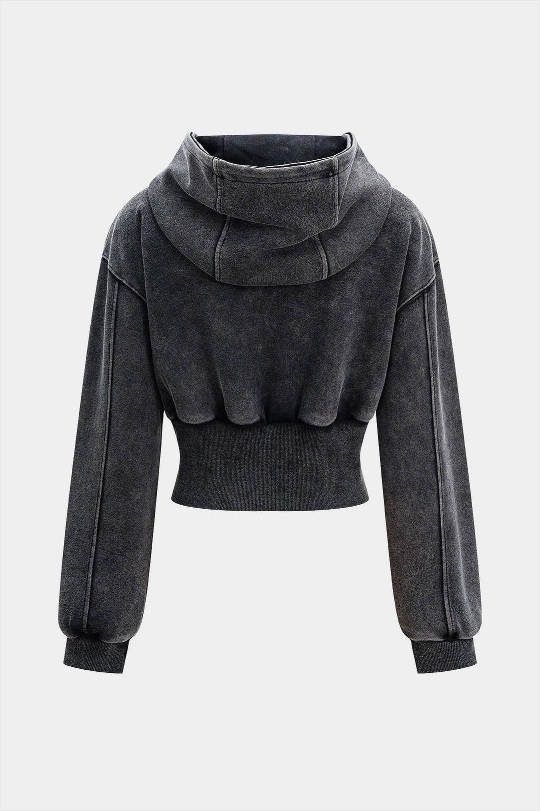 Hooded Drawstrings Zipper Cropped Sweatshirt sold by Micas product image thumbnail 2