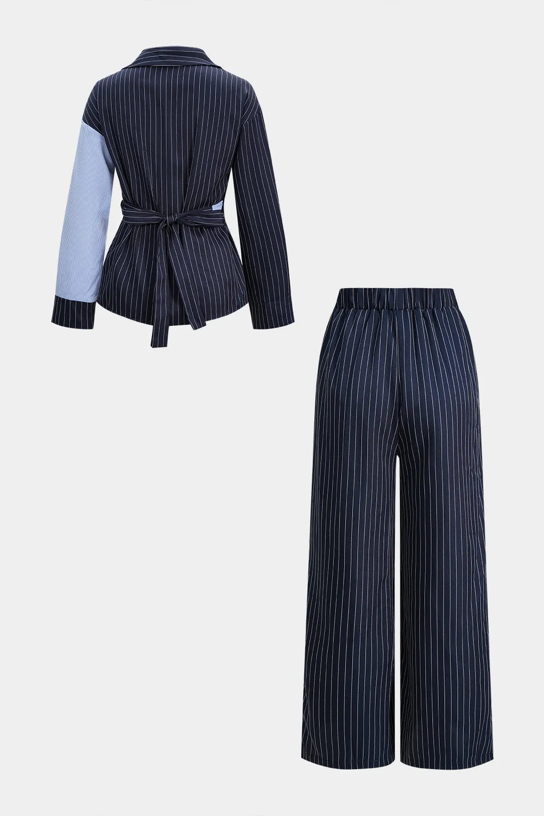 Stripes Print Contrast Tie Back Shirt And Straight Leg Pants Set sold by Micas product image thumbnail 2
