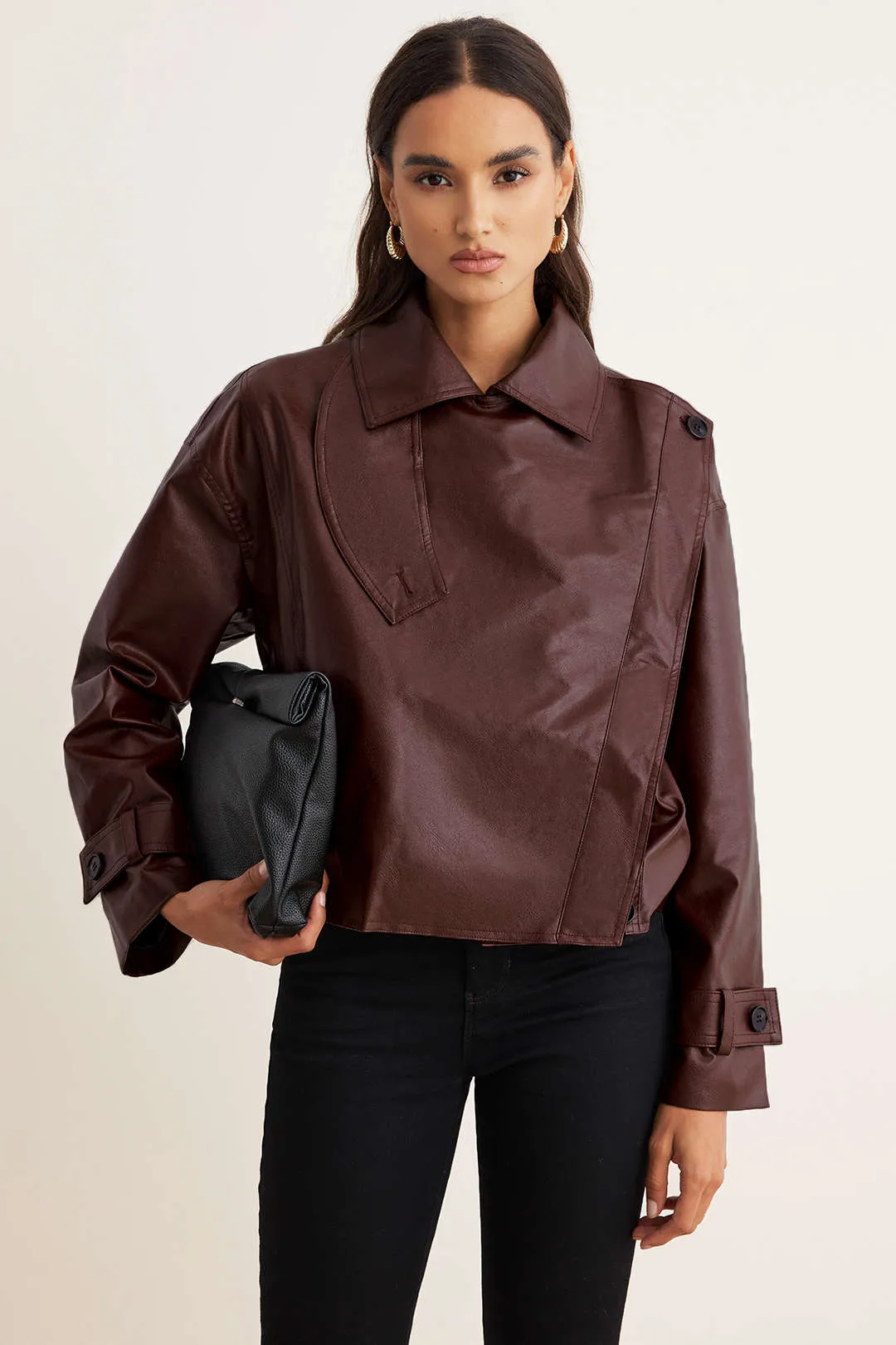 Faux Leather Asymmetrical Cropped Jacket sold by Micas product image thumbnail 5