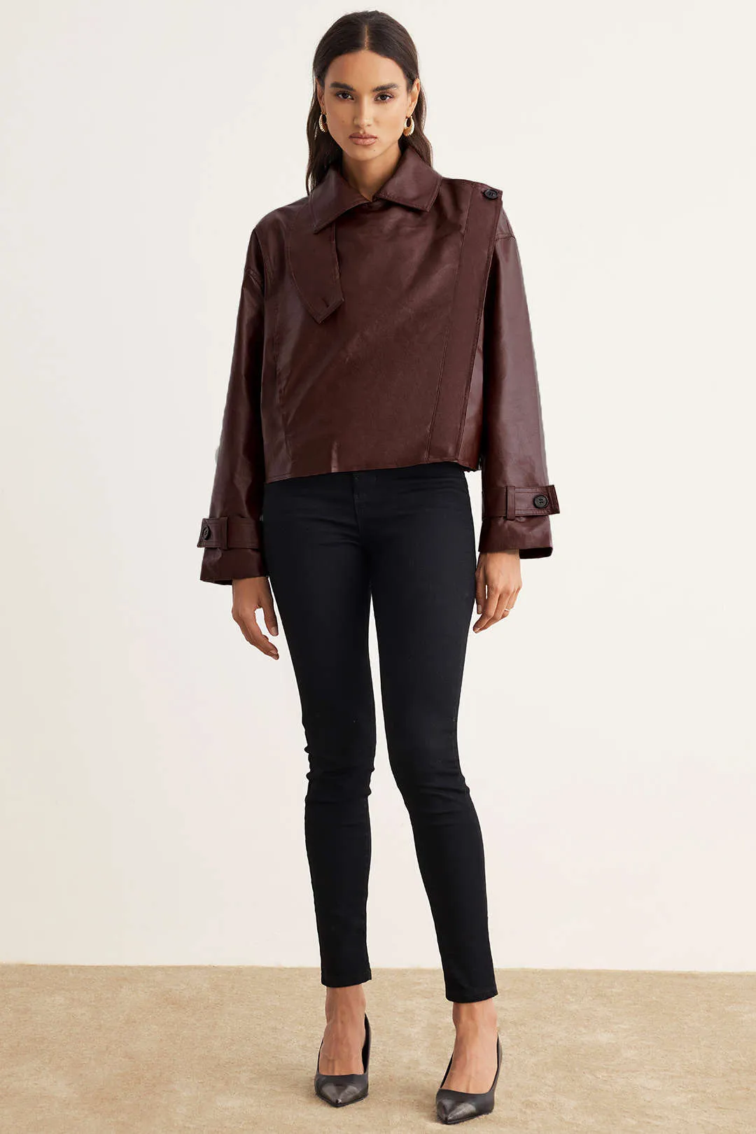 Faux Leather Asymmetrical Cropped Jacket sold by Micas product image thumbnail 2