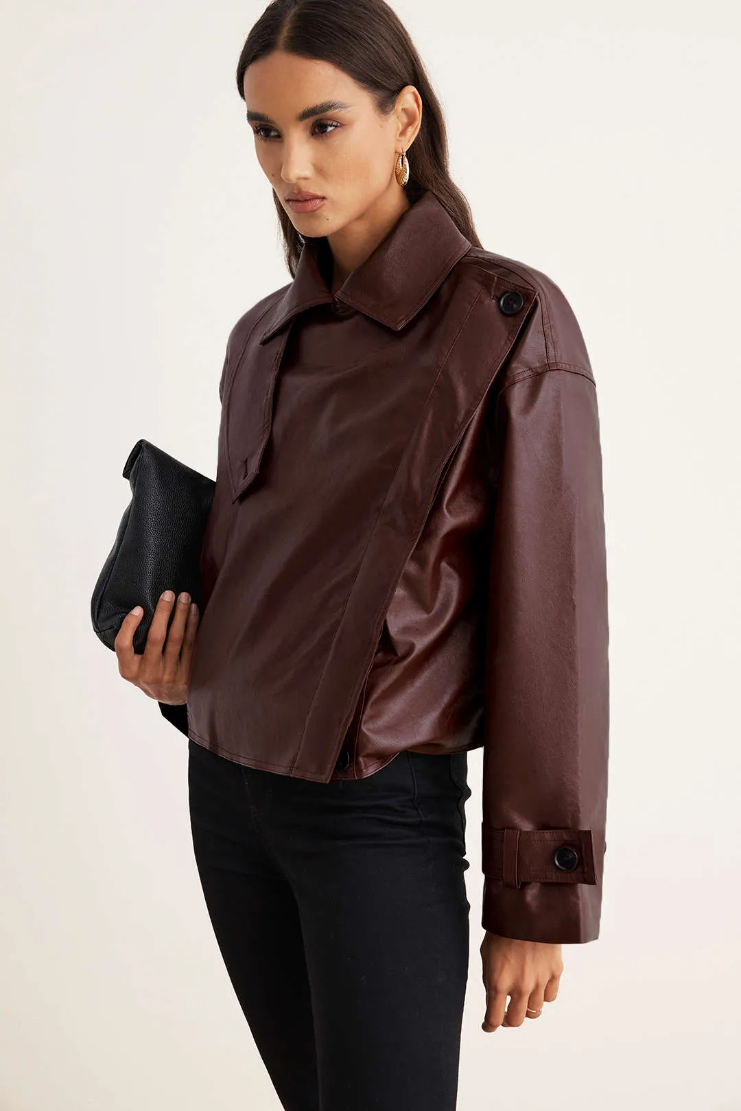 Faux Leather Asymmetrical Cropped Jacket sold by Micas product image thumbnail 3