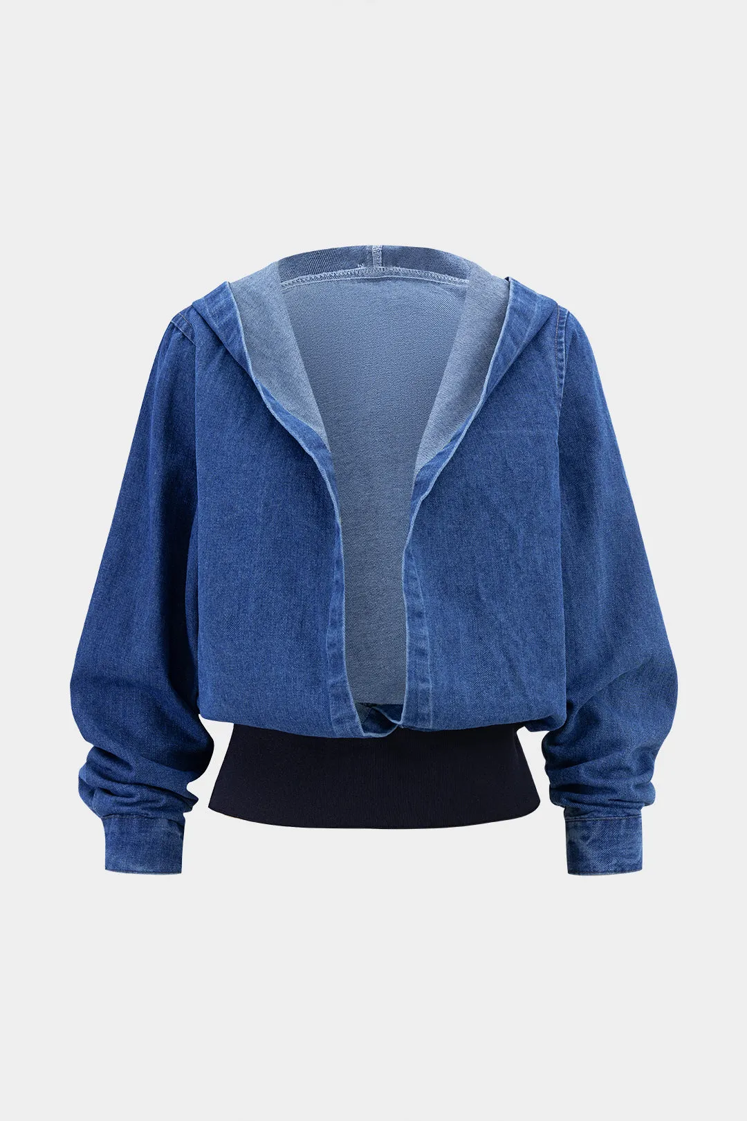 Denim Patchwork Hooded Outerwear sold by Micas