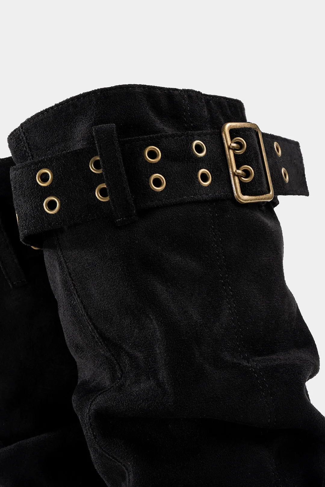 Suede Wrinkled Belted Pointed Toe Knee High Boots sold by Micas product image thumbnail 2