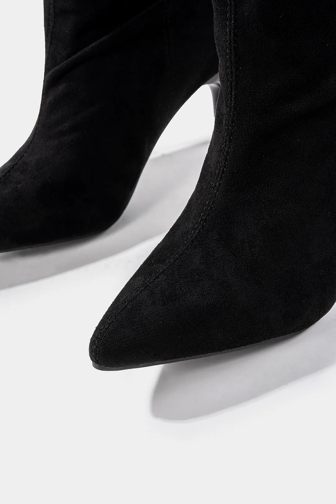 Suede Wrinkled Belted Pointed Toe Knee High Boots sold by Micas product image thumbnail 3