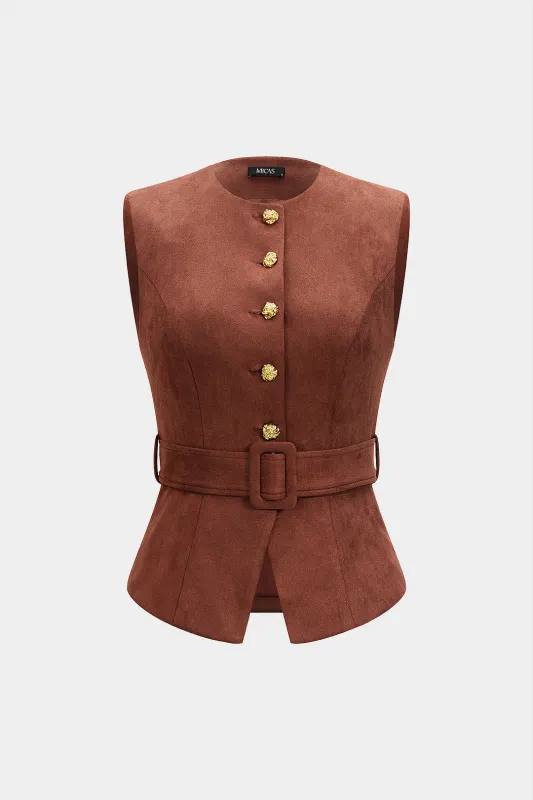 Suede Button Belted Vest sold by Micas