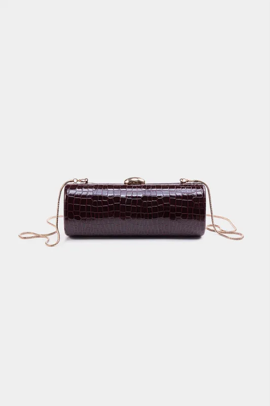 Faux Leather Crocodile Pattern Metallic Chain Clutch Bag sold by Micas