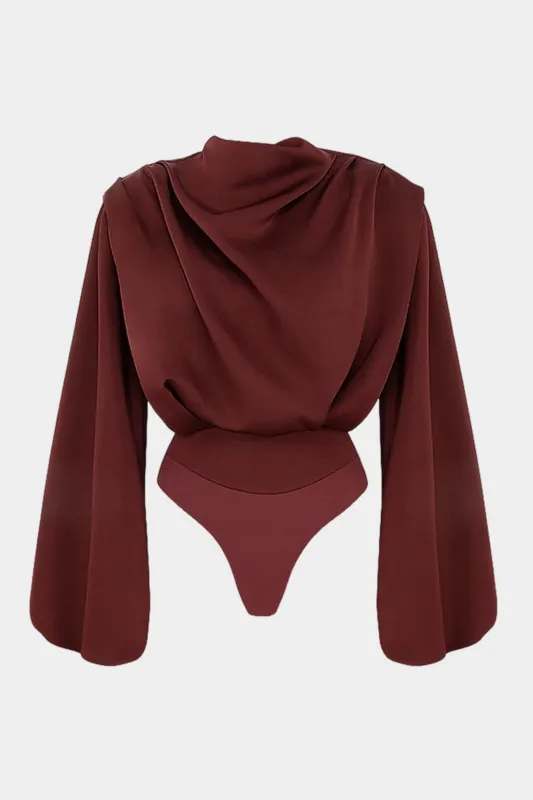 Satin Ruched Long Sleeve Bodysuit sold by Micas