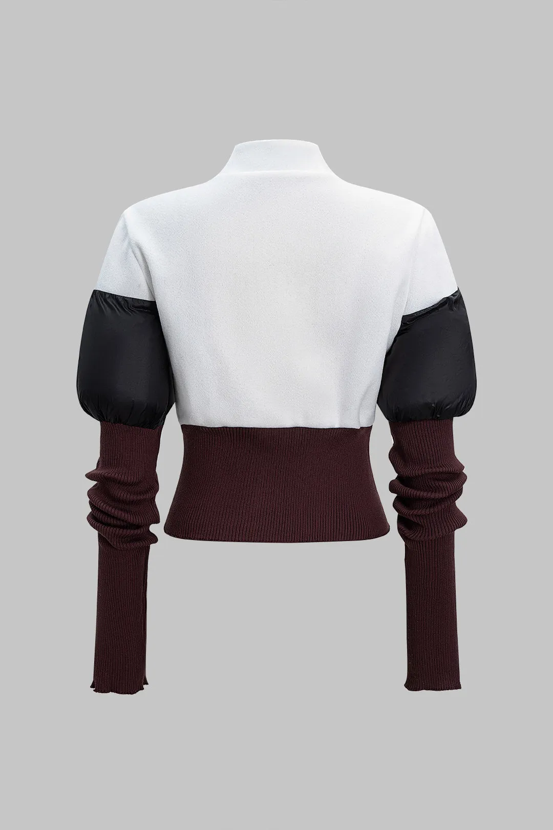 Contrast Faux Leather Patchwork Zipper Puffer sold by Micas product image thumbnail 2