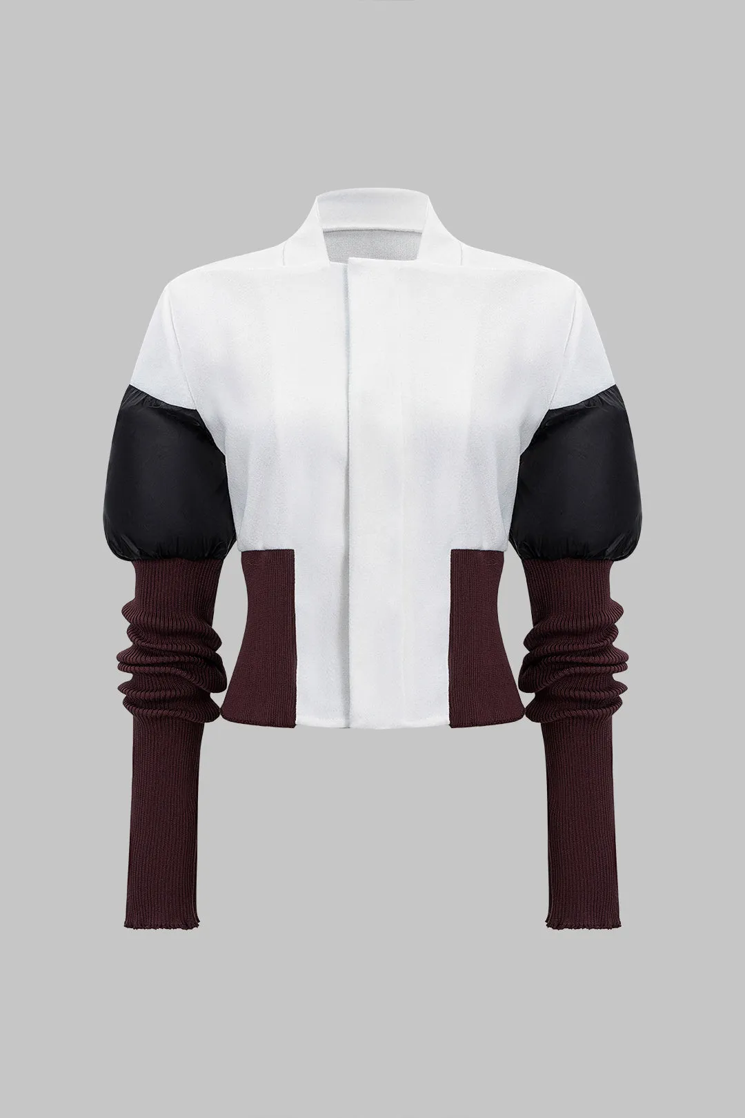 Contrast Faux Leather Patchwork Zipper Puffer sold by Micas