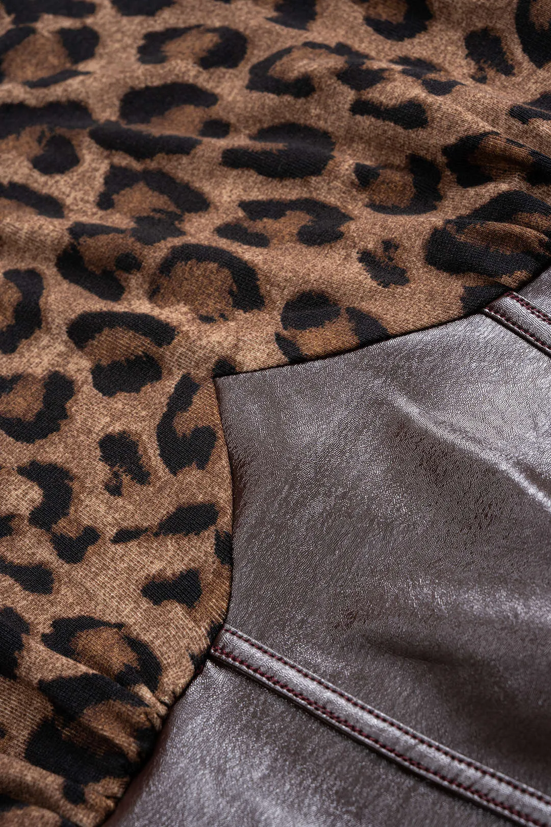 Leopard Print Faux Leather Patchwork Long-Sleeve Bodysuit sold by Micas product image thumbnail 3