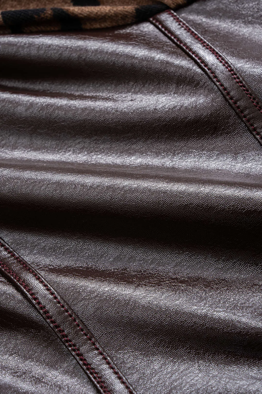 Leopard Print Faux Leather Patchwork Long-Sleeve Bodysuit sold by Micas product image thumbnail 4