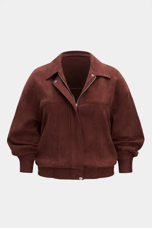 Plus Size Suede Zipper Jacket sold by Micas