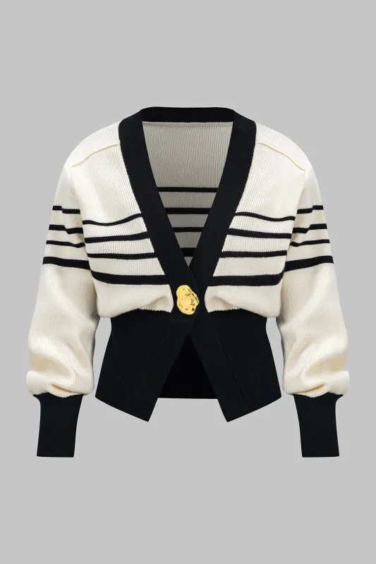 Plus Size Knit Striped Contrast Cardigan sold by Micas