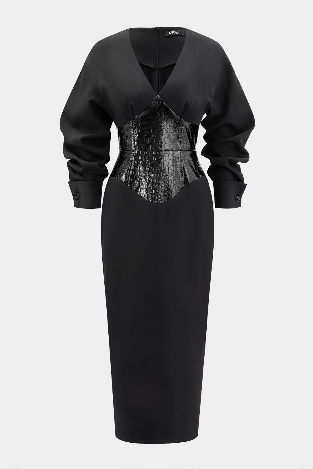 Crocodile Print Faux Leather Patchwork Long Sleeve Maxi Dress sold by Micas