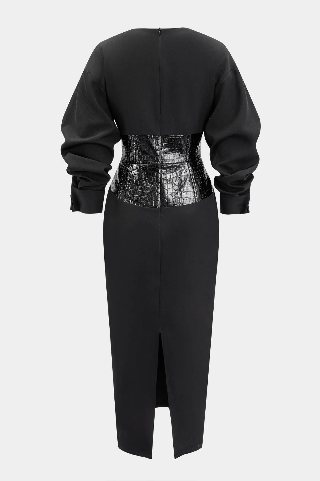 Crocodile Print Faux Leather Patchwork Long Sleeve Maxi Dress sold by Micas product image thumbnail 2