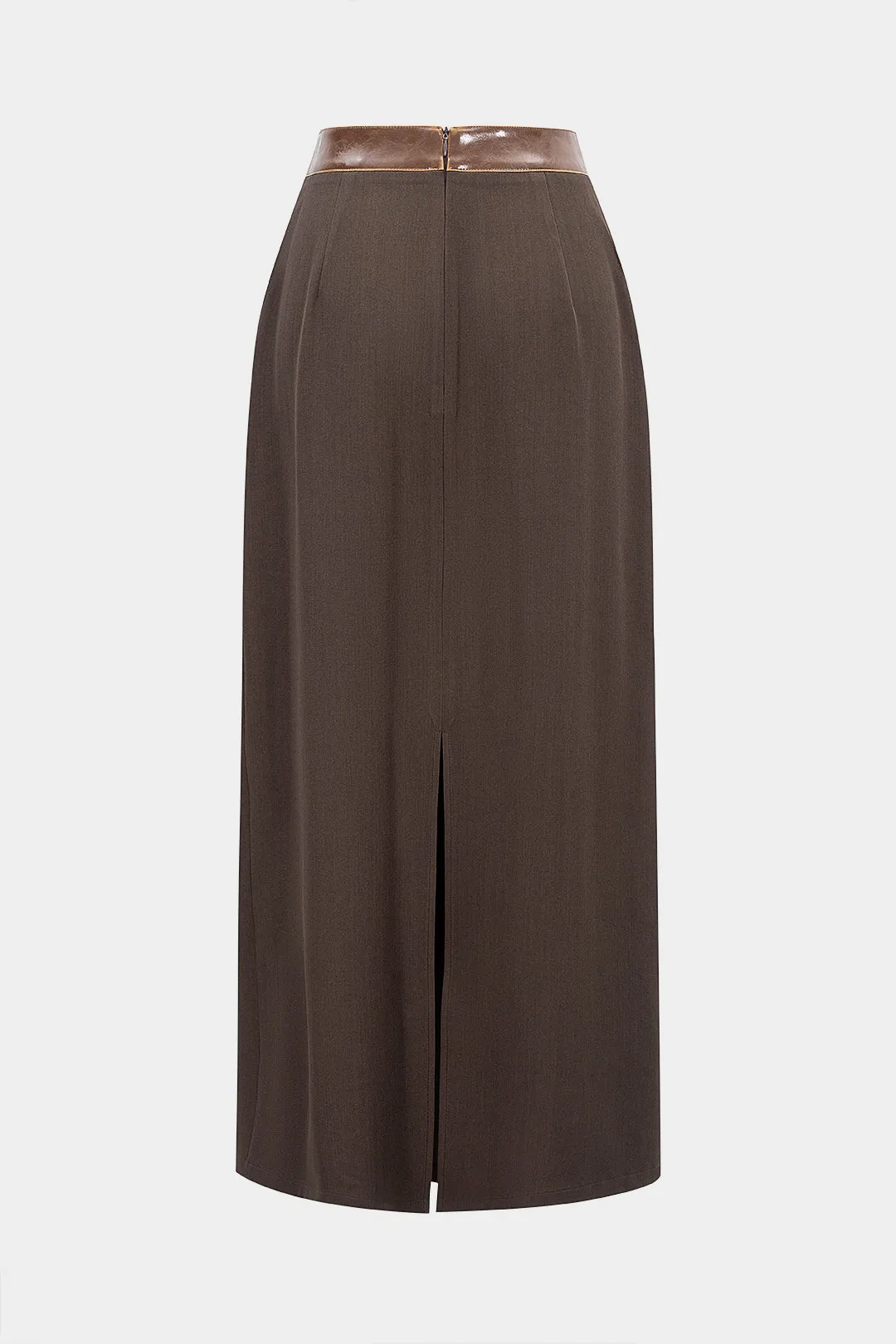 Faux Leather Patchwork Pocket Split Skirt sold by Micas product image thumbnail 2