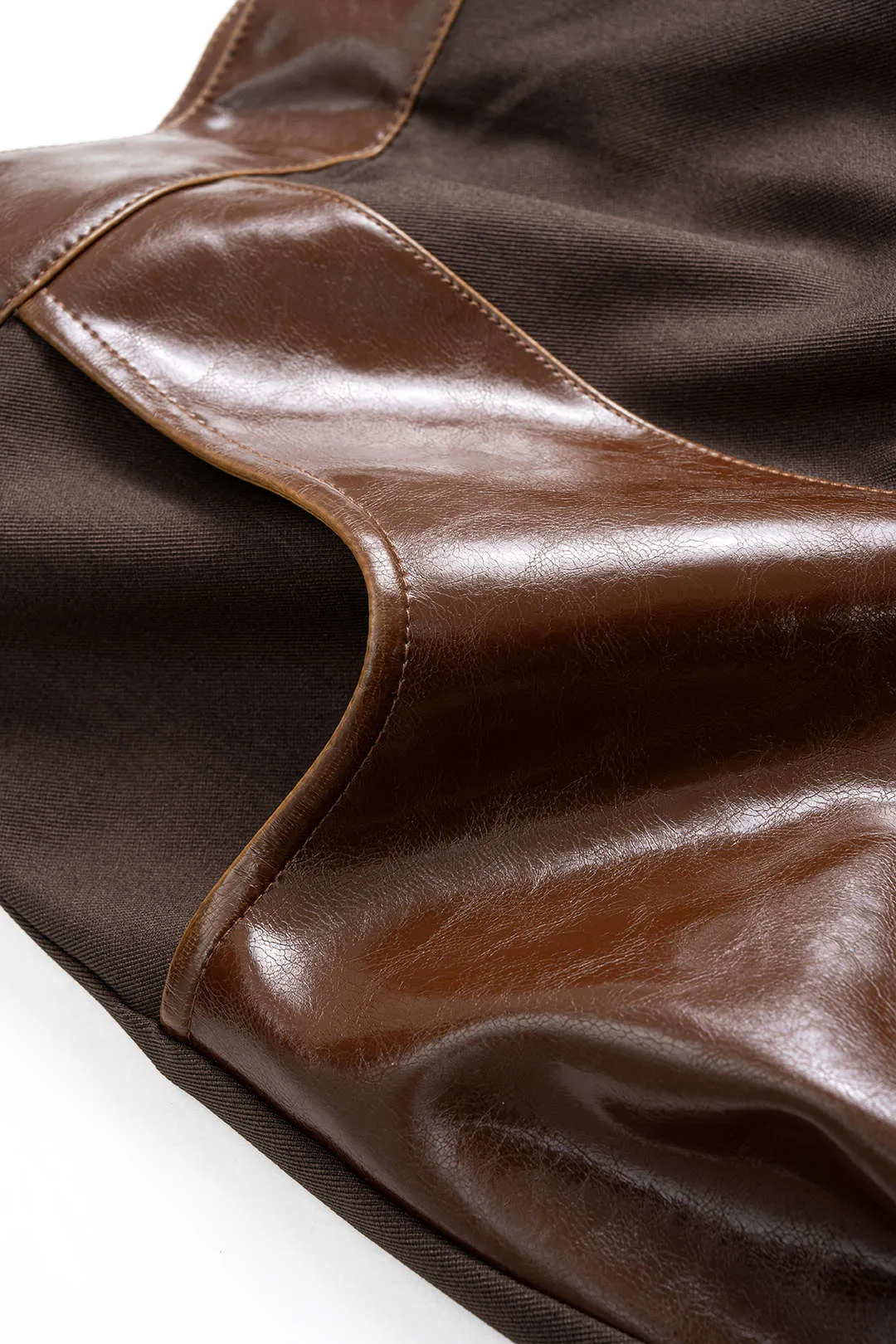 Faux Leather Patchwork Pocket Split Skirt sold by Micas product image thumbnail 3