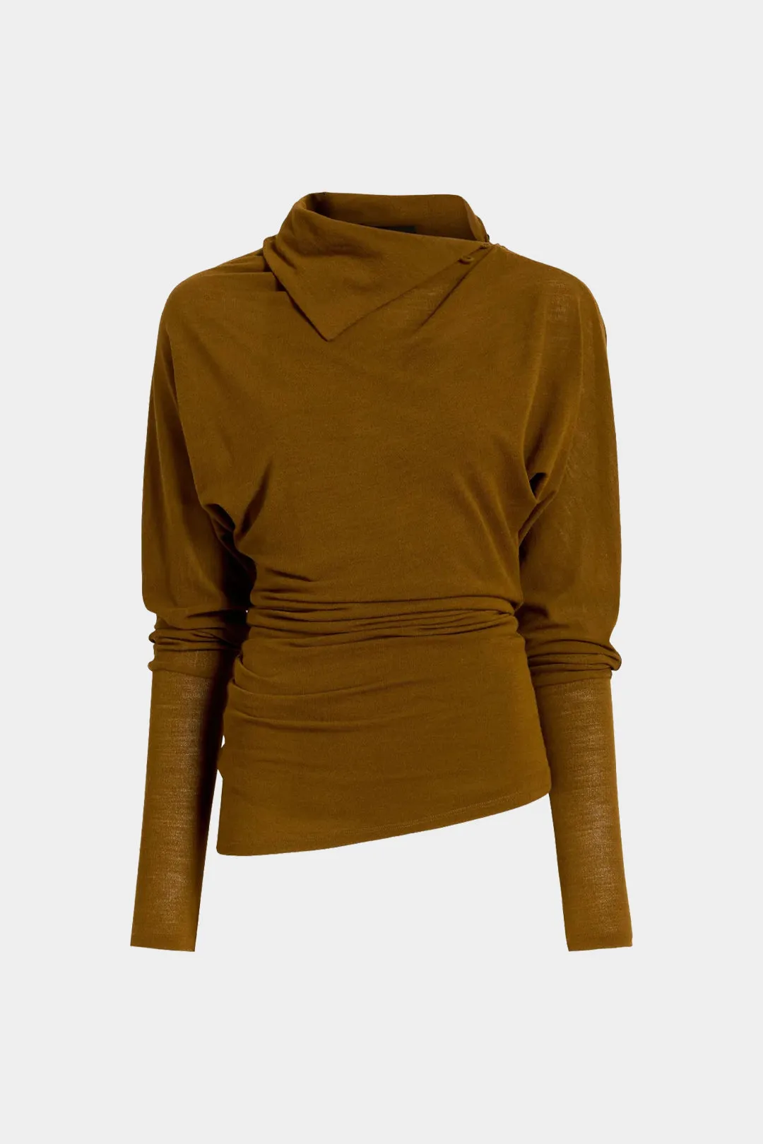 Asymmetrical Ruched Long-Sleeve Top sold by Micas