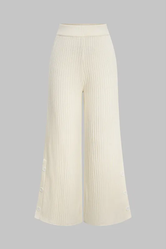 Knit High Waist Ribbed Side Button Straight Leg Pants sold by Micas