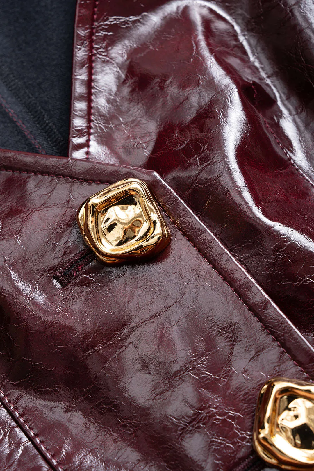 Faux Leather V-Neck Metallic Button Ruched Jacket sold by Micas product image thumbnail 3