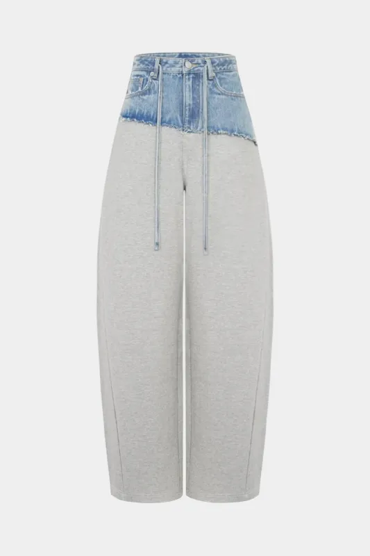 Denim Patchwork Drawstring Jeans made by Micas