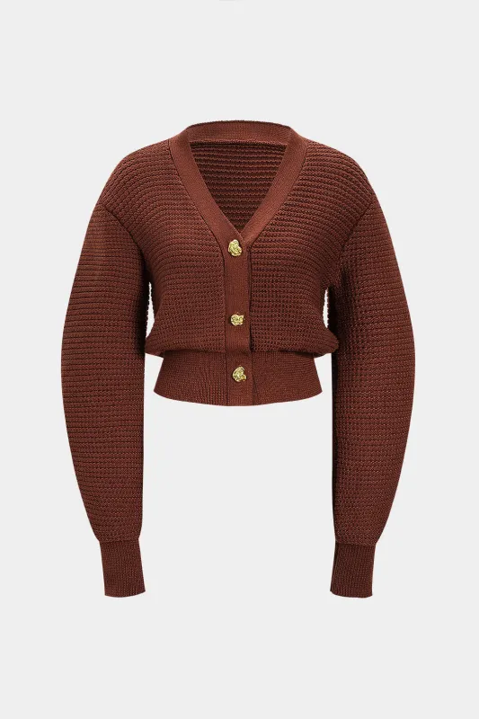 Knit Metallic Button Cardigan sold by Micas