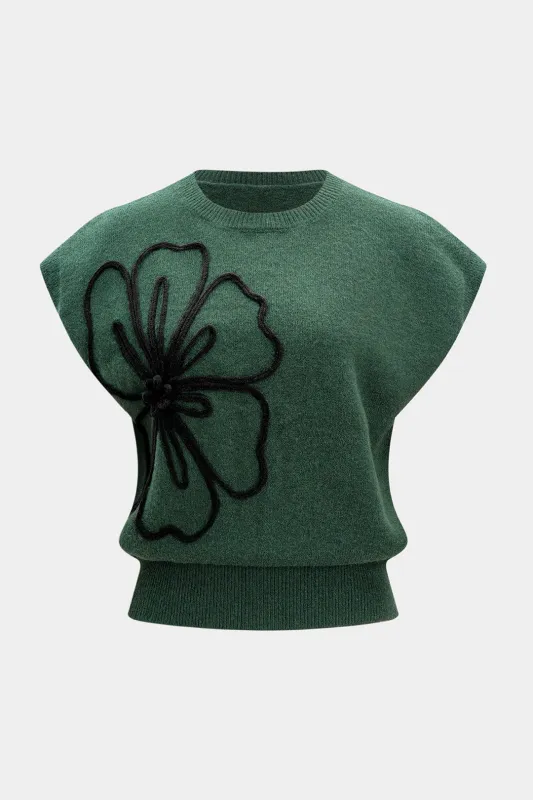 Plus Size Knit Flower Applique Round Neck Tank Top sold by Micas