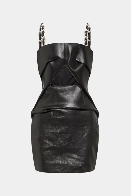 Faux Leather Cut Out Metallic Chain Strap Sleeveless Mini Dress sold by Micas