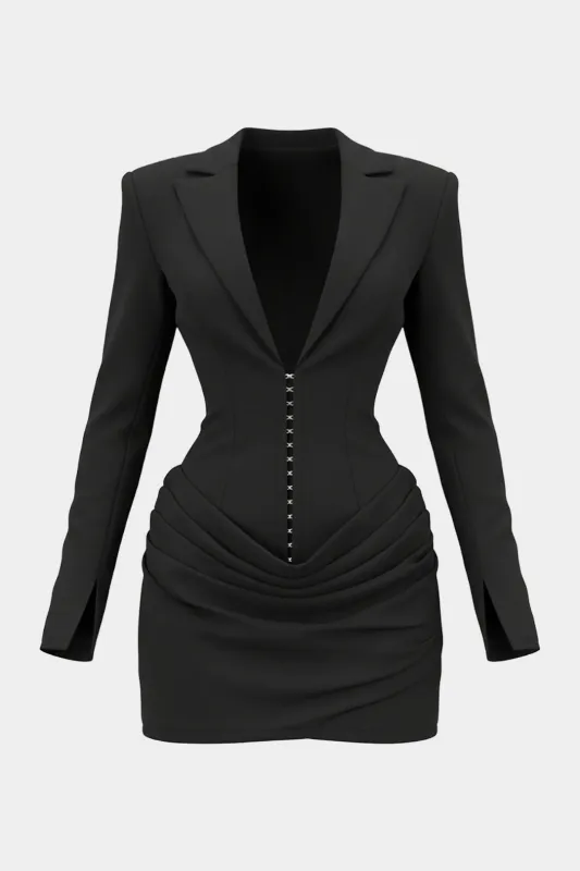 Deep V-Neck Waist-Cinching Ruched Long Sleeve Mini Dress sold by Micas