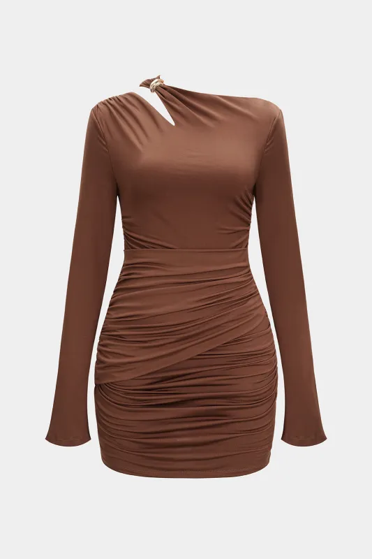 Plus Size Asymmetrical Cut Out Ruched Long Sleeve Mini Dress sold by Micas