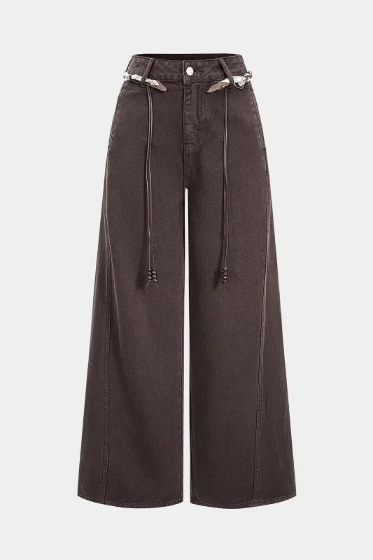 Denim Tie-Up Zipper Pocket Jeans sold by Micas