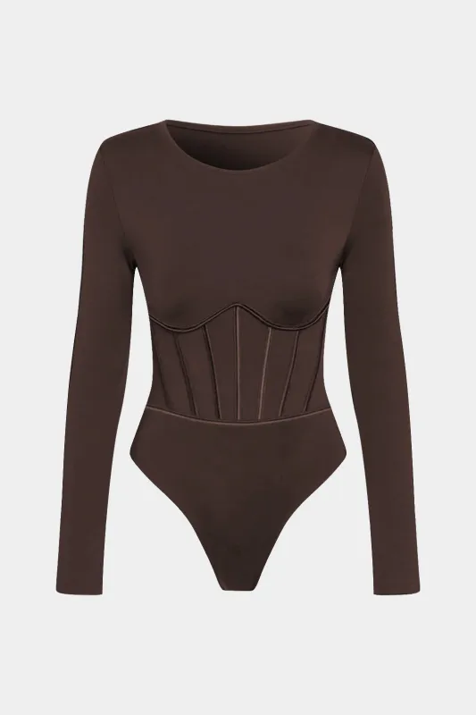 Round Neck Corset Long Sleeve Bodysuit sold by Micas