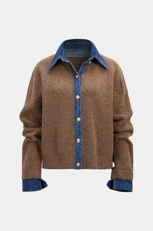 Knit Denim Patchwork Cardigan sold by Micas