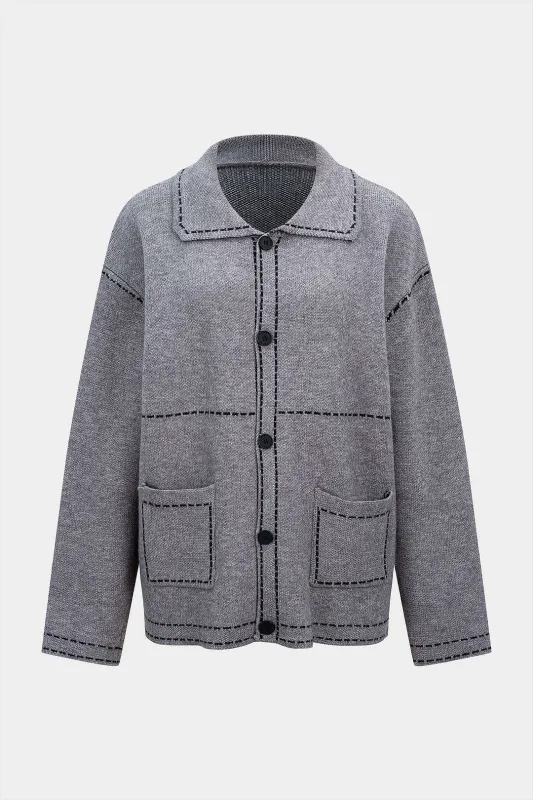 Knit Contrast Line Lapel Cardigan sold by Micas