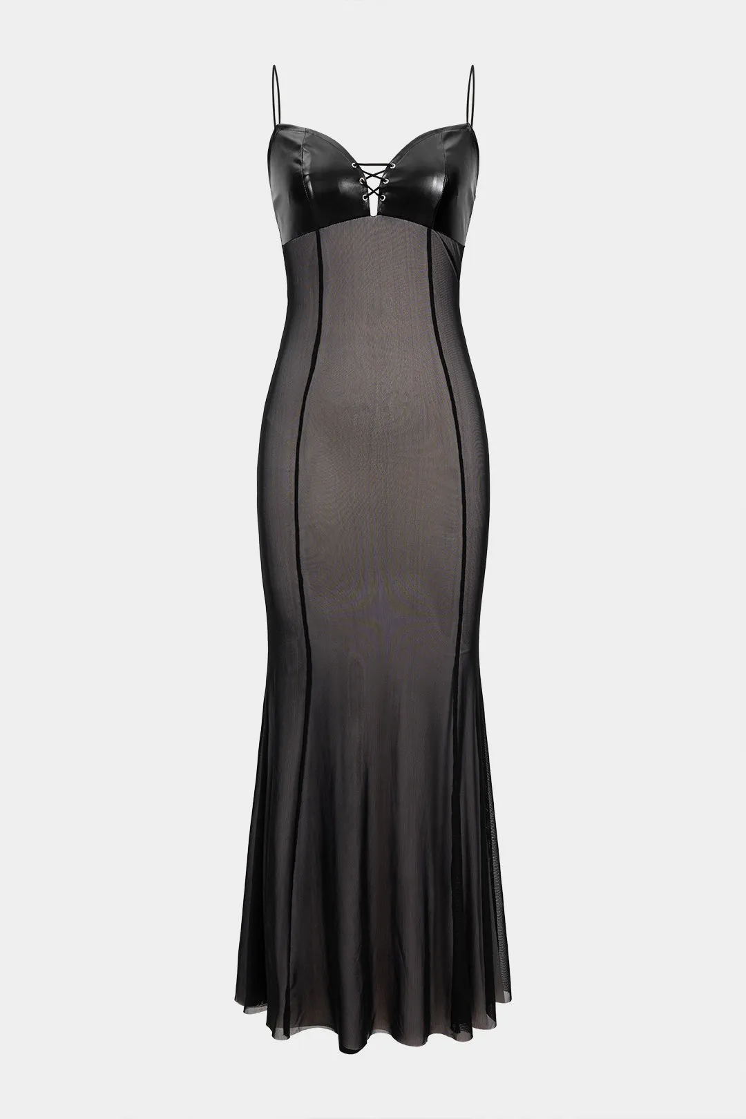 Faux Leather Mesh Patchwork Slip Sleeveless Maxi Dress sold by Micas product image thumbnail 5