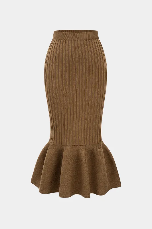 Knit Ruffle Hem Ribbed Mermaid Skirt sold by Micas