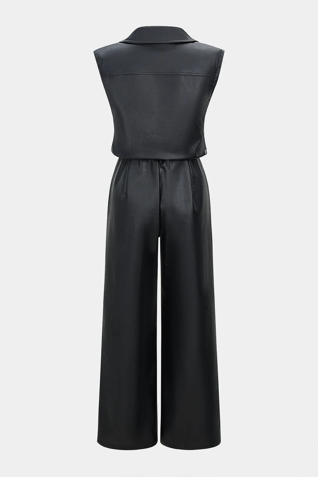 Faux Leather V-Neck Metallic Button Sleeveless Jumpsuit sold by Micas product image thumbnail 2